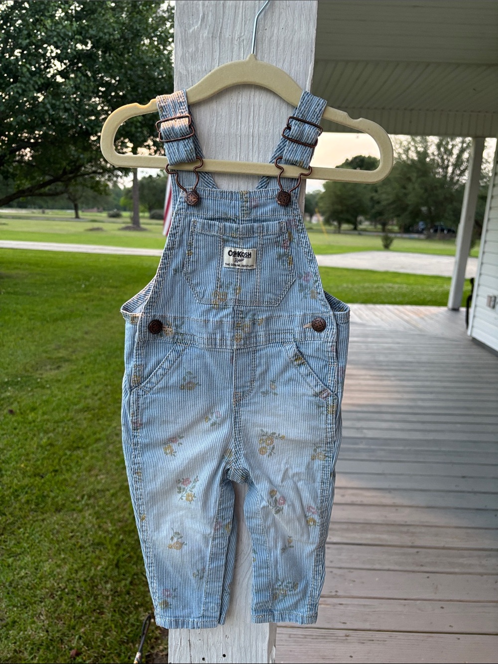 OshKosh B'gosh Blue Pinstripe Floral Infant Overalls